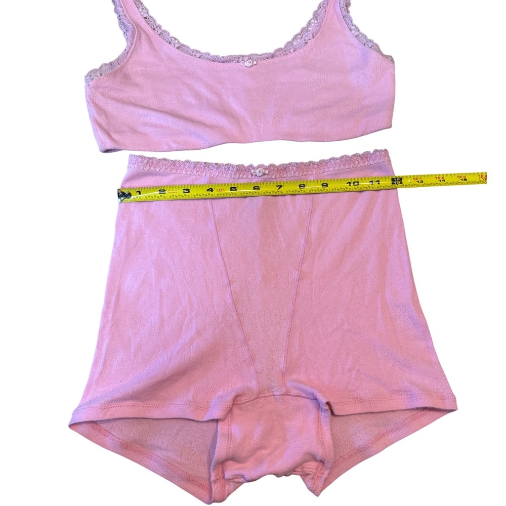 Skims Lace Trim Pointelle Knit Boxer Bra Lounge Set Pink Preppy Coquette Size M - Picture 5 of 5